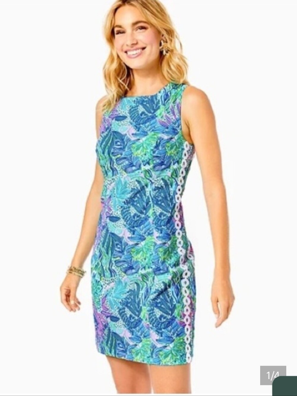 Lilly Pulitzer Sleeveless Tropical Print Dress Blue-Green Size 2 EUC Retail $198